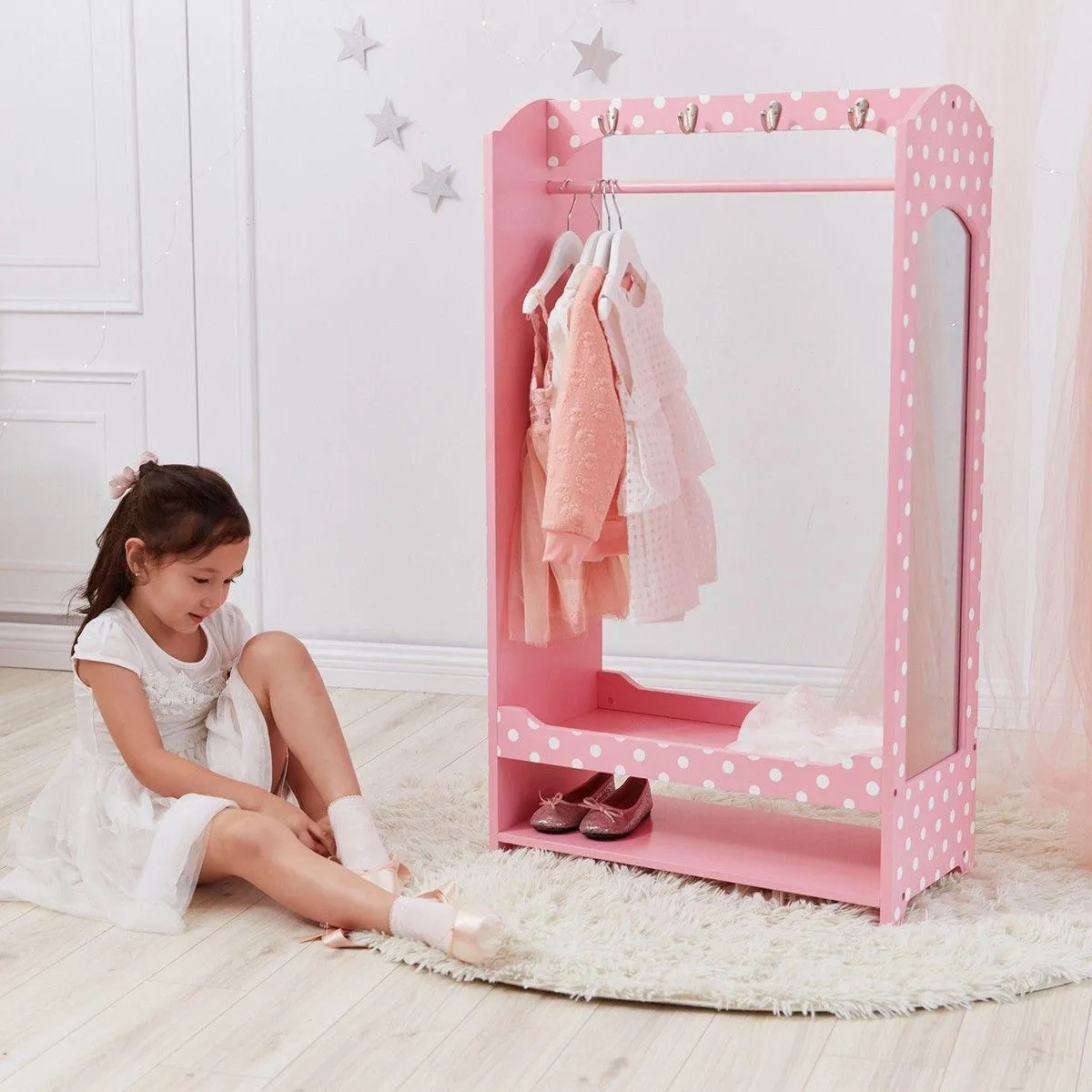 Teamson USA TD-12949A Fashion Polka Dot Prints Bella Dress Up Unit - Pink / White
