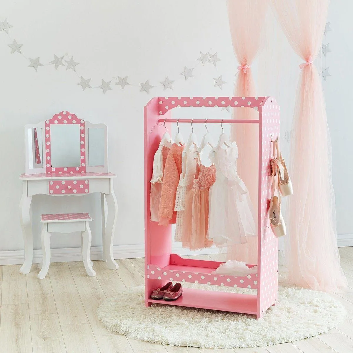 Teamson USA TD-12949A Fashion Polka Dot Prints Bella Dress Up Unit - Pink / White