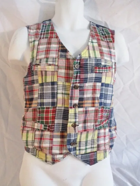 Teen Youth Boys POLO RALPH LAUREN VEST MADRAS PLAID XL 18-20 Preppy