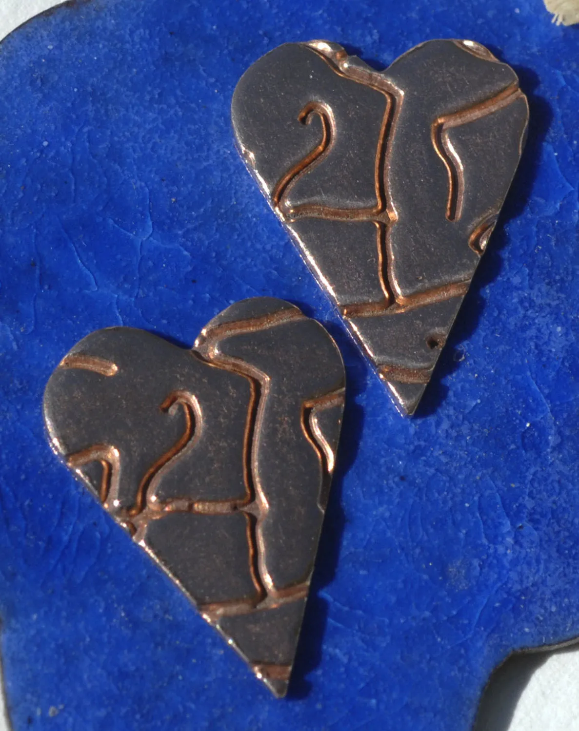 Texture Pointy Heart 22mm x 16mm Cutout - Enameling Stamping Texturing Blanks - Variety of Metals - 6 Pieces
