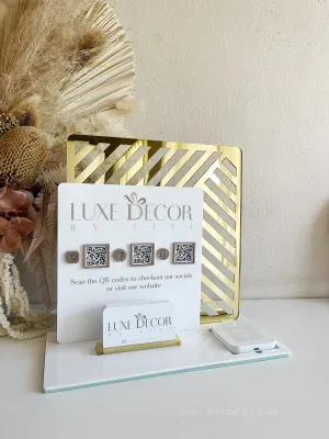 The Double Squared Logo, 3x QR’s, Card Holder   Square