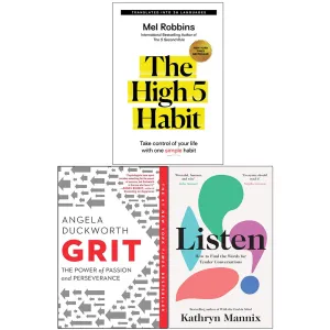 The High 5 Habit, Grit, Listen 3 Books Collection Set by Mel Robbins, Angela Duckworth & Kathryn Mannix