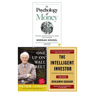 The Intelligent Investor, Psychology of Money, One Up on Wall Street 3 Books Collection Set