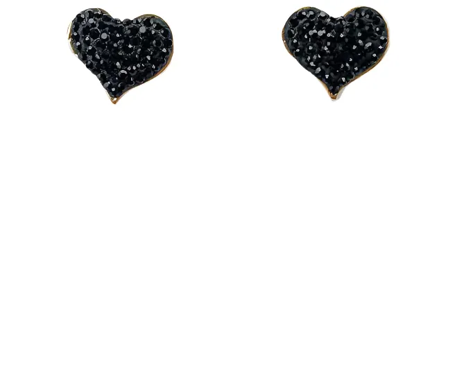 The Juliet Luxe Studded Stone Heart Stud - Black