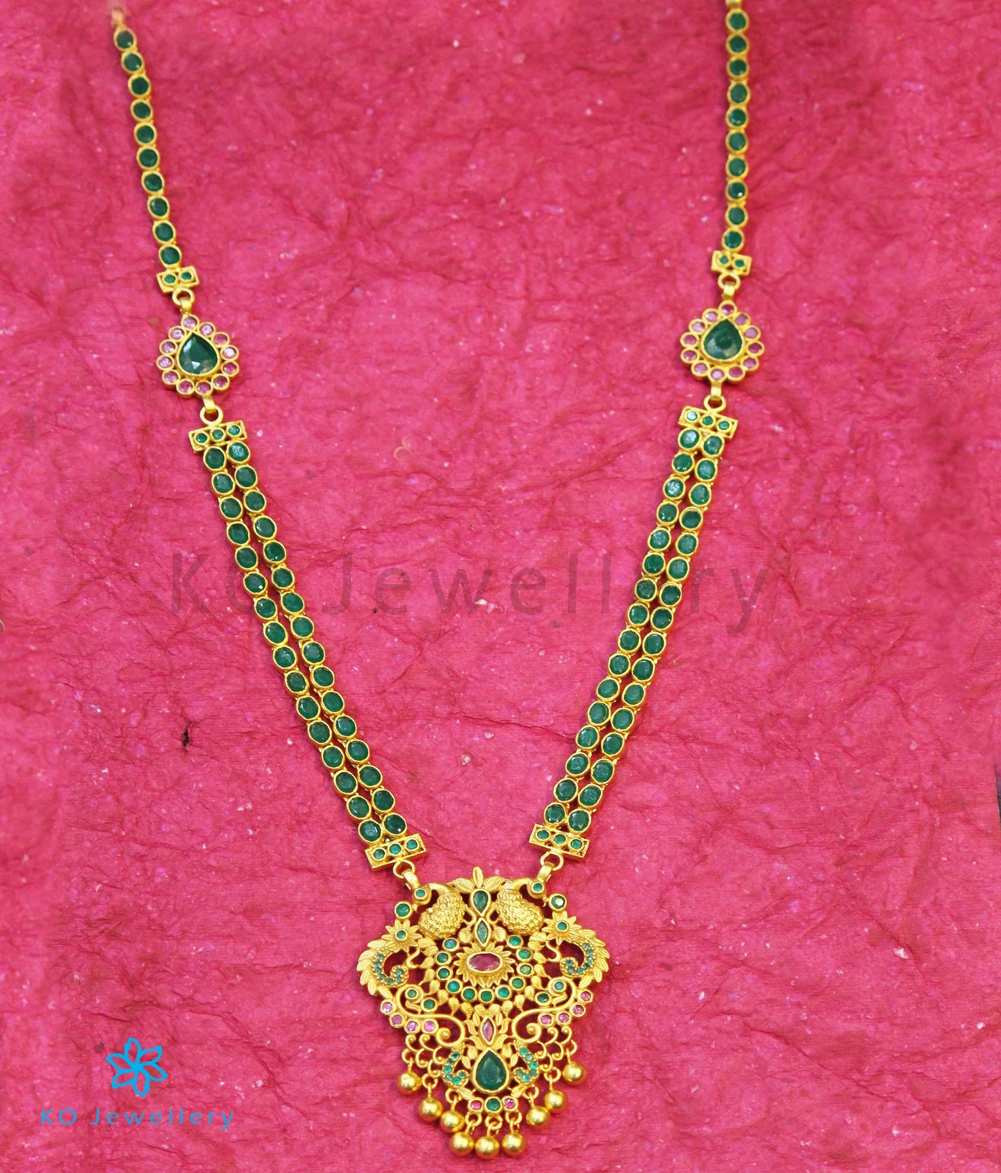 The Madhurya Silver Peacock Kempu Necklace