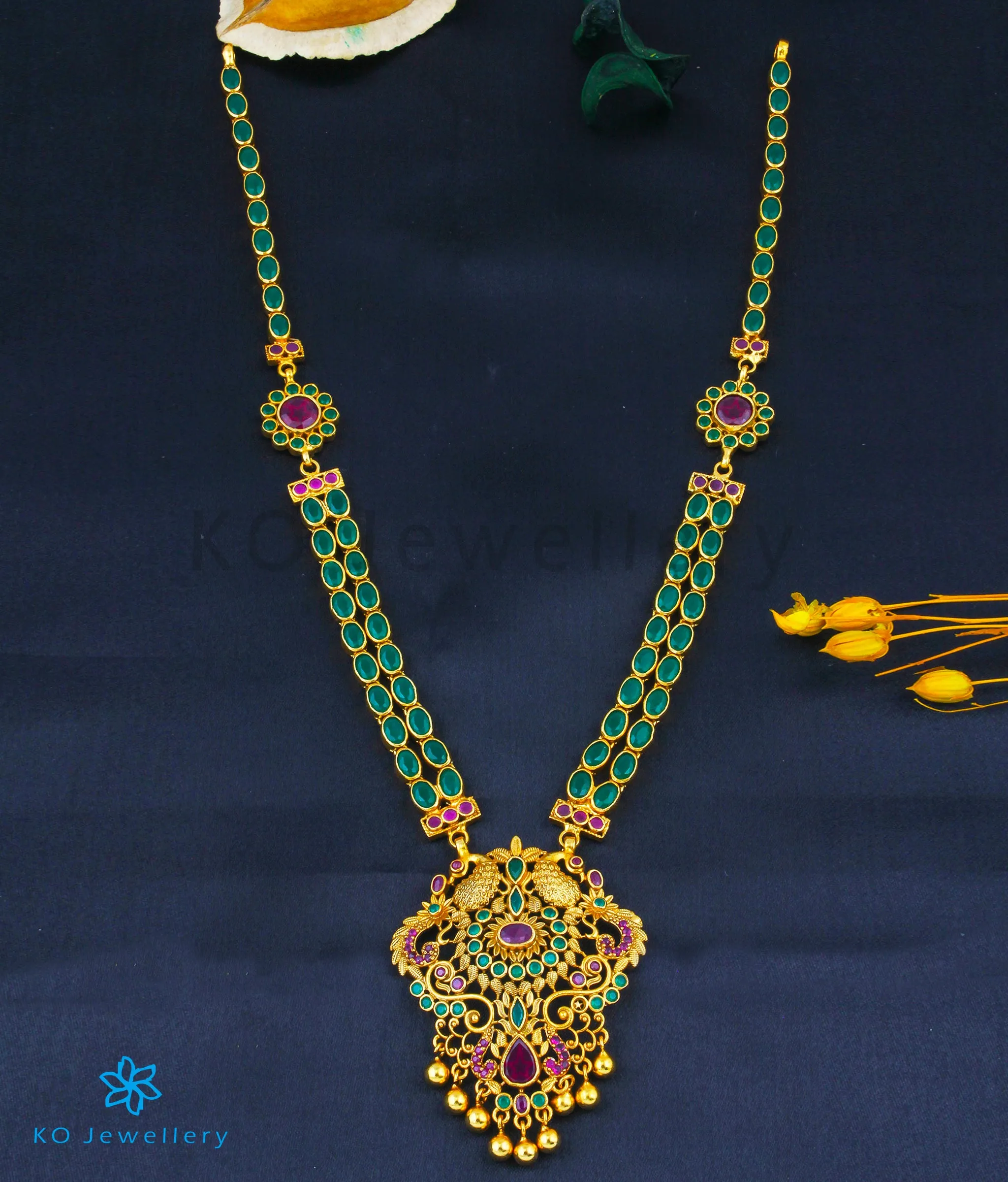 The Madhurya Silver Peacock Kempu Necklace