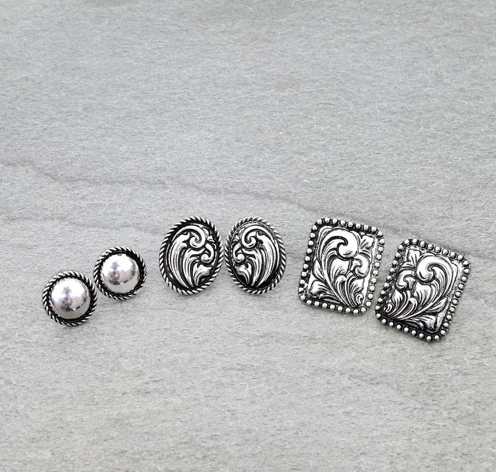 Thomas Fashion Stamped Silver Earring Set - 3 Pairs