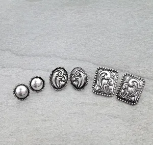 Thomas Fashion Stamped Silver Earring Set - 3 Pairs