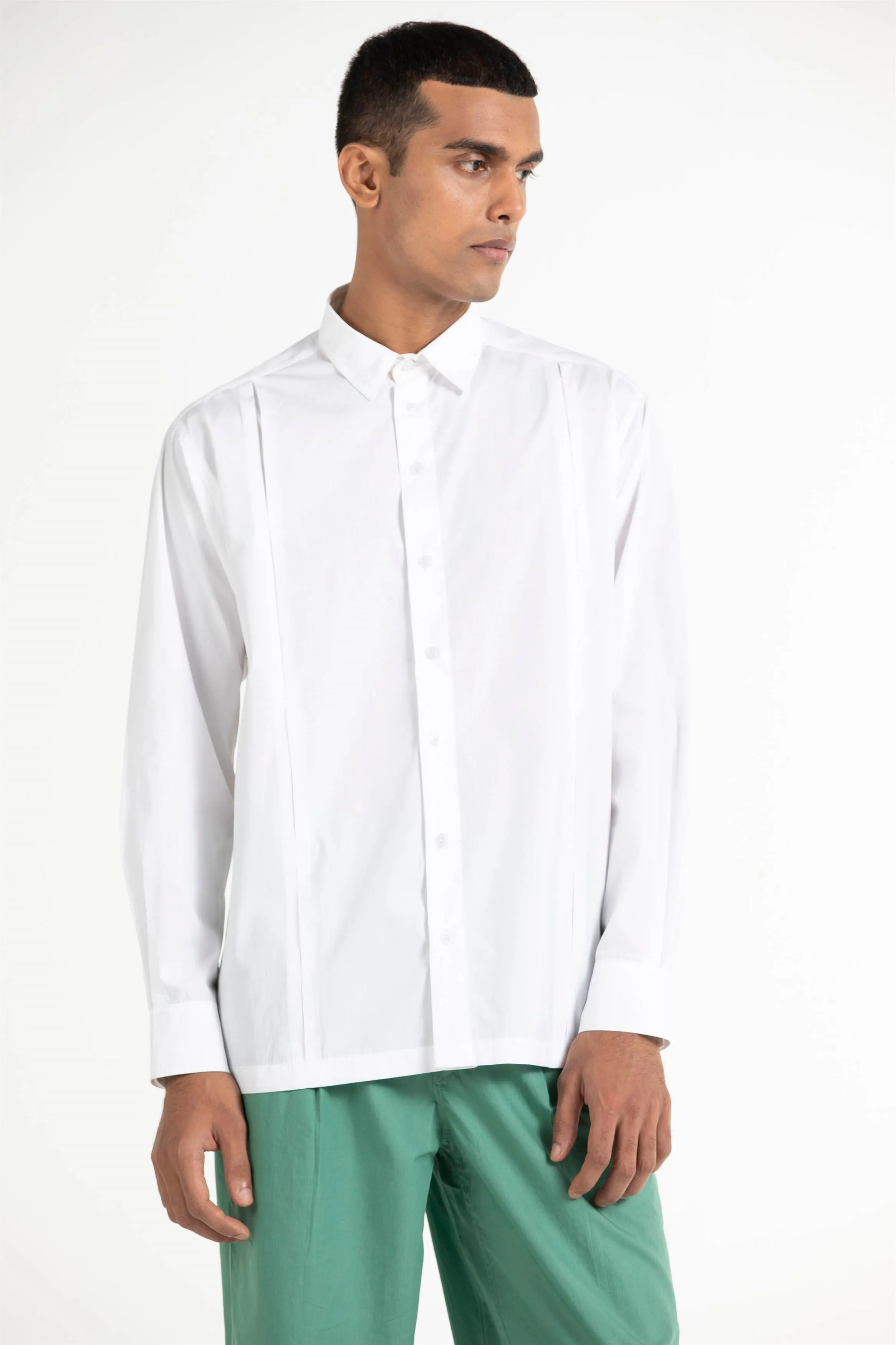 THREE   -   Front Pleat Pant- Mineral Green
