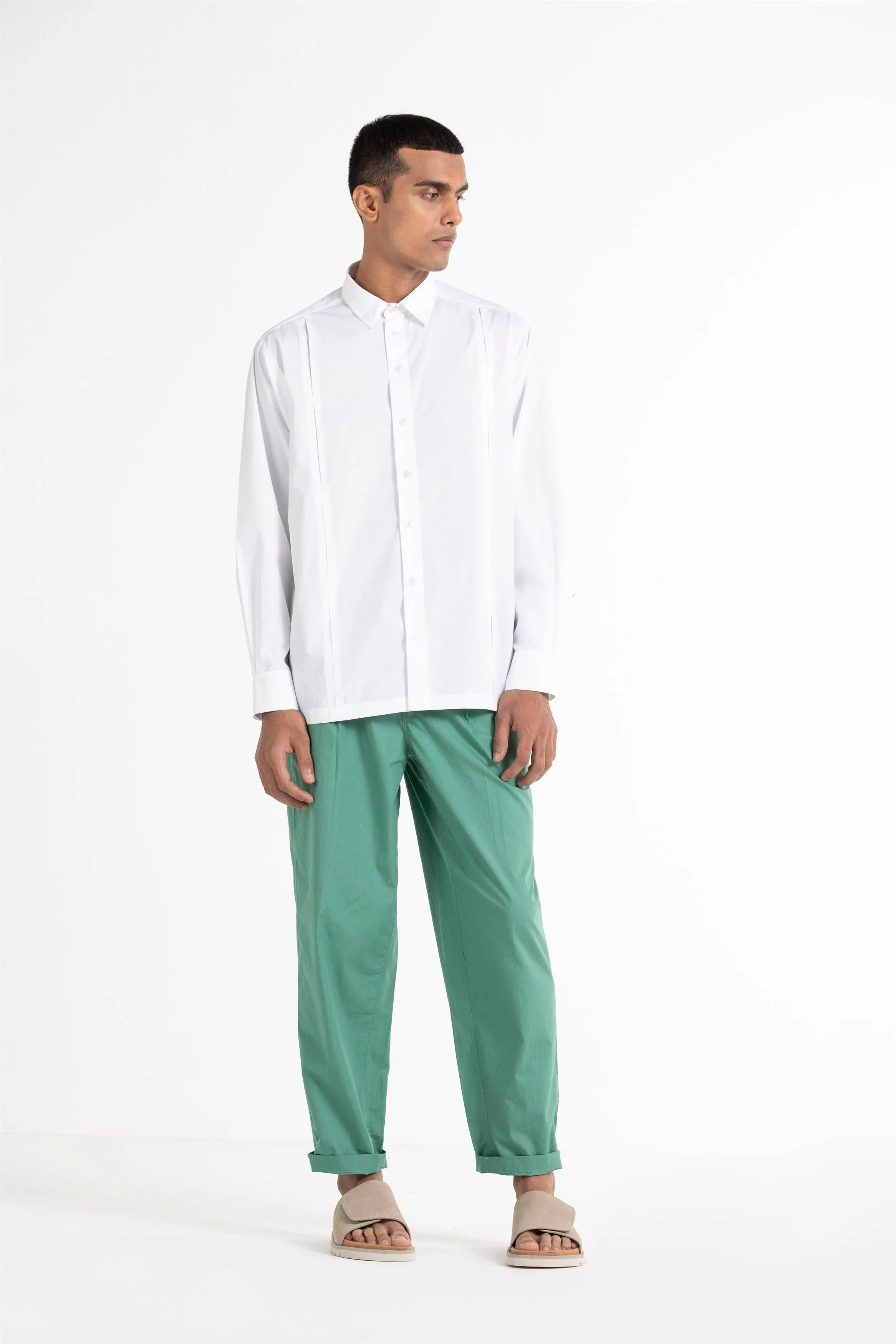 THREE   -   Front Pleat Pant- Mineral Green