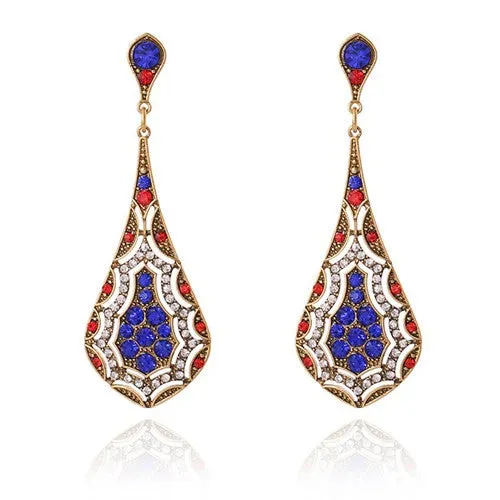 Tibetan India Ethnic Earrings Shiny Crystal Drop Women Red Purple Vintage