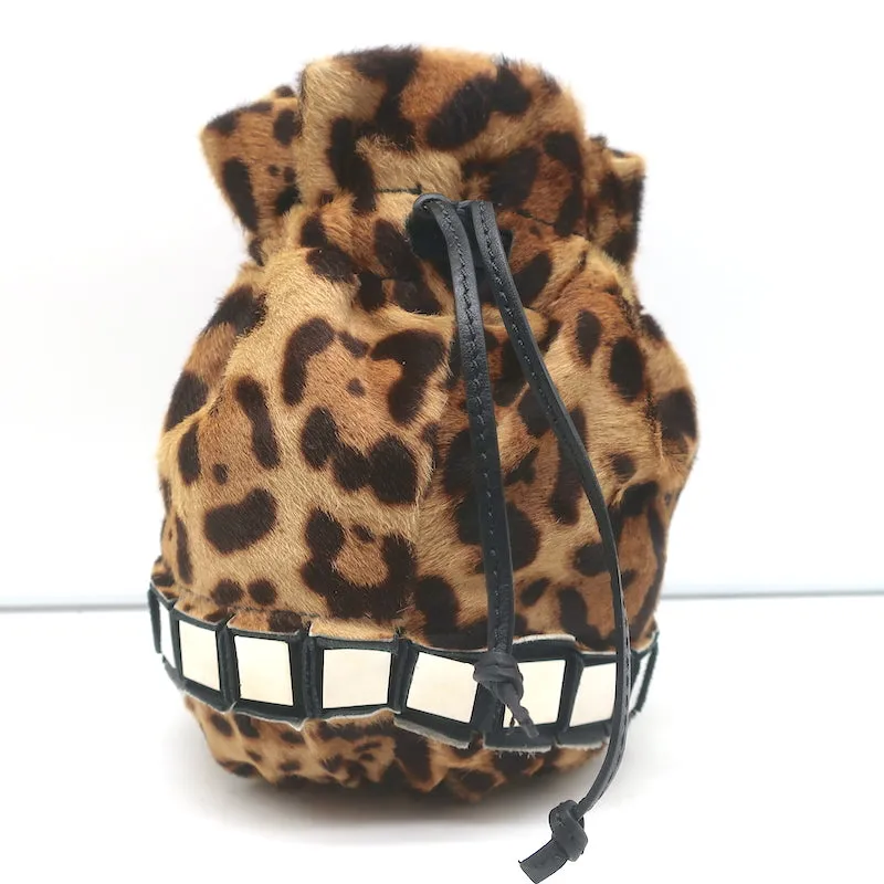 Tomasini Lucile Mini Bucket Bag Leopard Print Calf Hair Crossbody