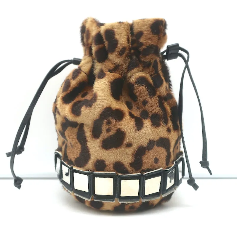Tomasini Lucile Mini Bucket Bag Leopard Print Calf Hair Crossbody
