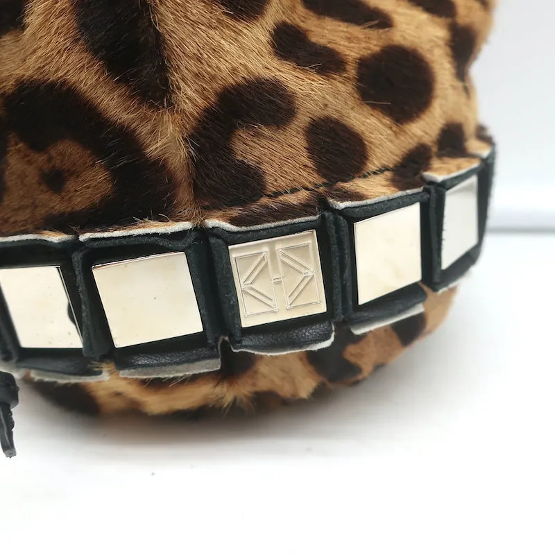 Tomasini Lucile Mini Bucket Bag Leopard Print Calf Hair Crossbody