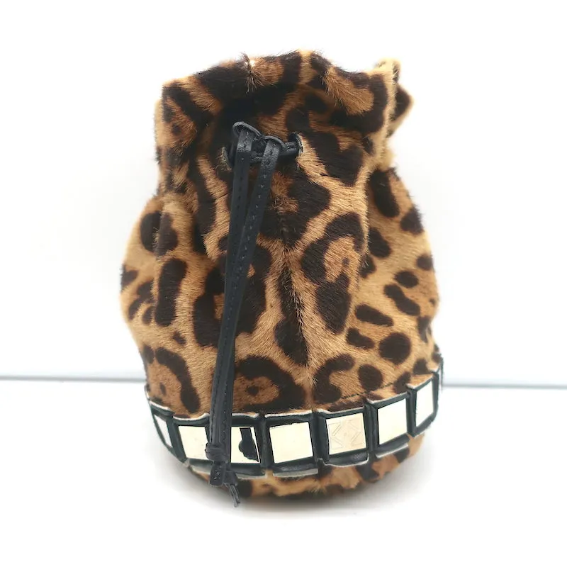 Tomasini Lucile Mini Bucket Bag Leopard Print Calf Hair Crossbody