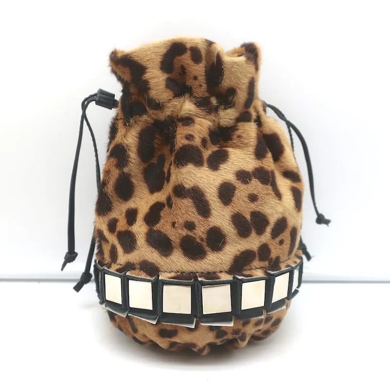 Tomasini Lucile Mini Bucket Bag Leopard Print Calf Hair Crossbody