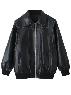 Trendy All-match Zipper PU Jacket for Women