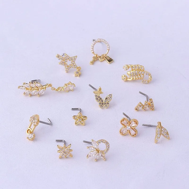 Trendy CZ Inlaid Surgical Steel Nose Piercing Nose Stud