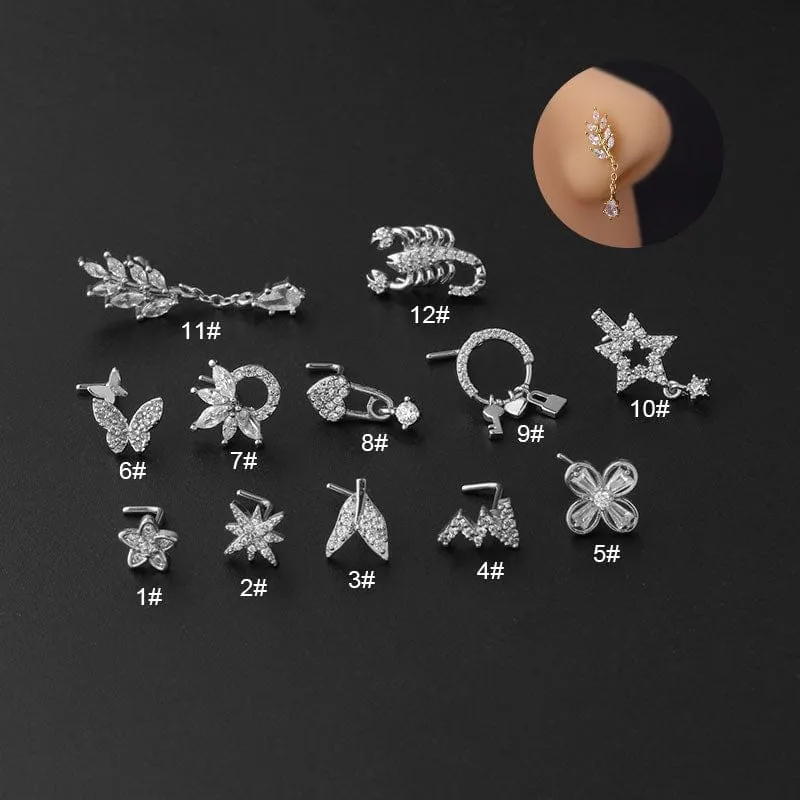 Trendy CZ Inlaid Surgical Steel Nose Piercing Nose Stud
