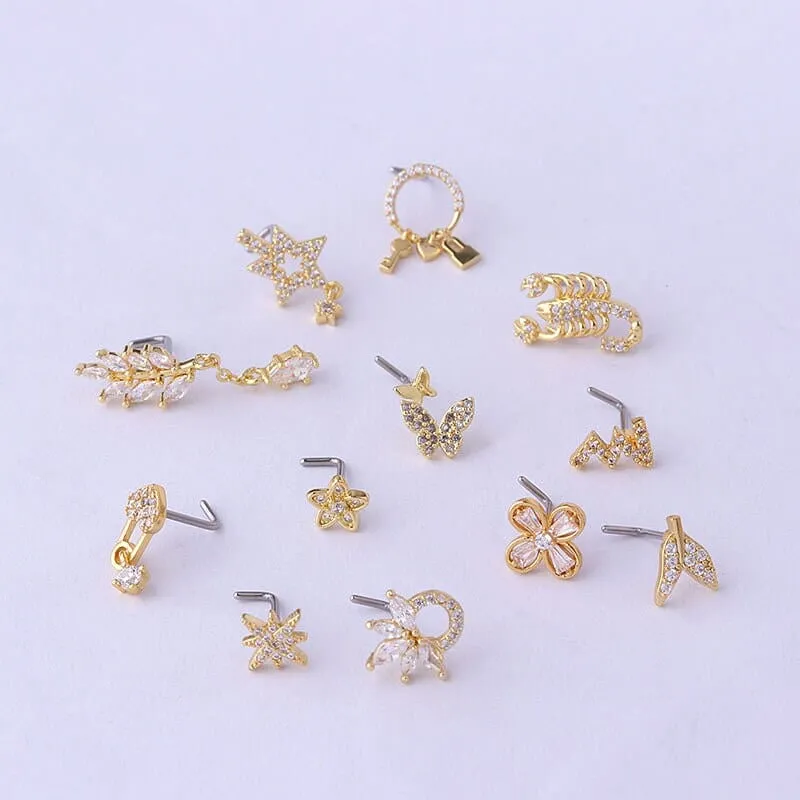 Trendy CZ Inlaid Surgical Steel Nose Piercing Nose Stud
