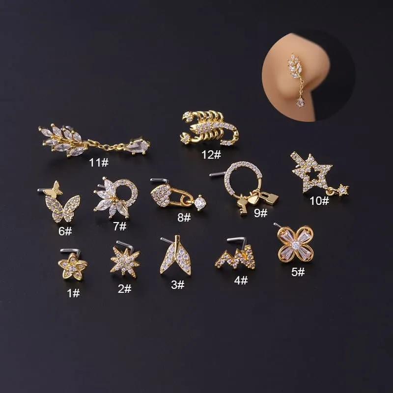 Trendy CZ Inlaid Surgical Steel Nose Piercing Nose Stud