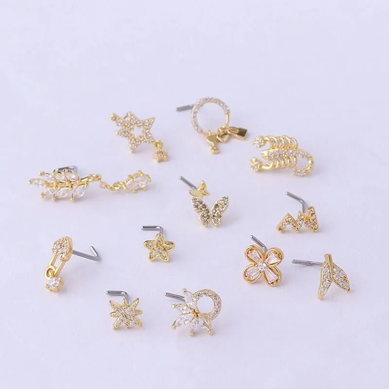 Trendy CZ Inlaid Surgical Steel Nose Piercing Nose Stud