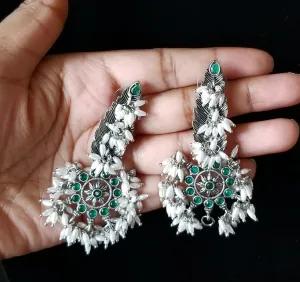 Trendy Earring With Oxidised Plating HL17 Green