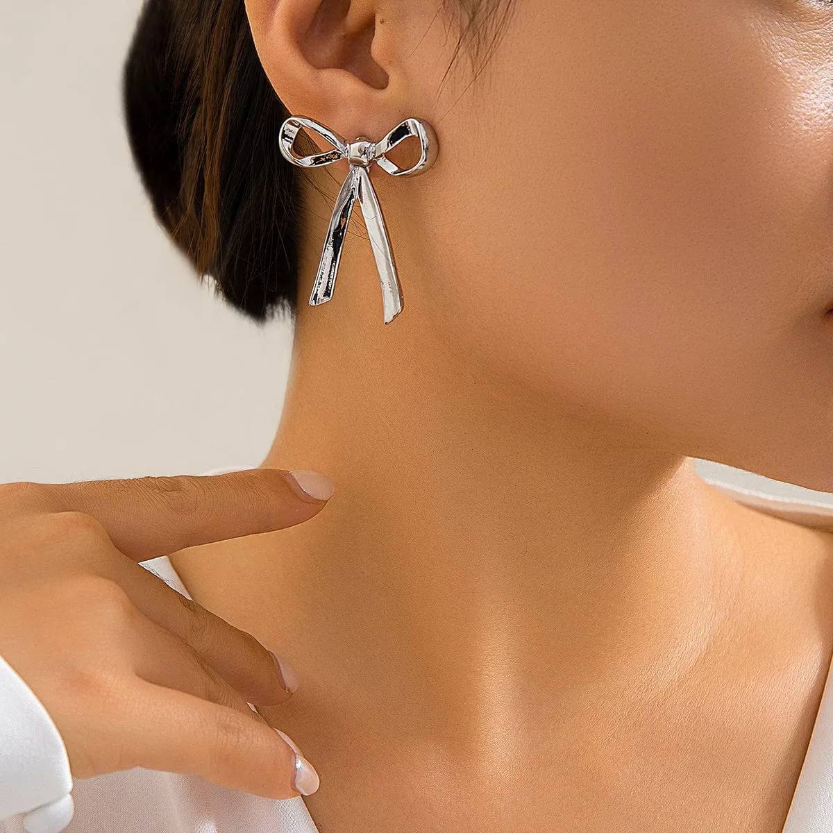 Trendy Gold Silver Plated Bowknot Earrings