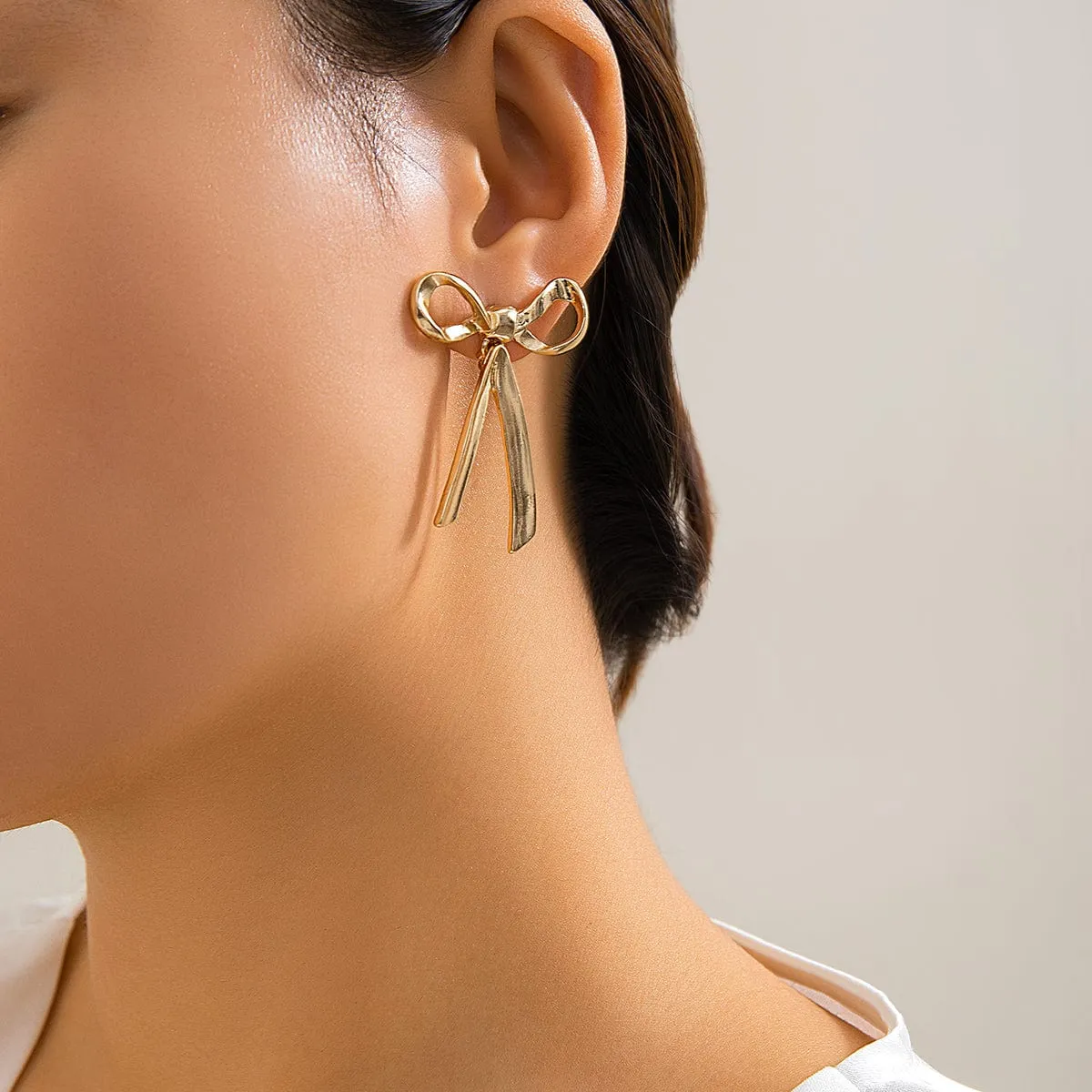 Trendy Gold Silver Plated Bowknot Earrings