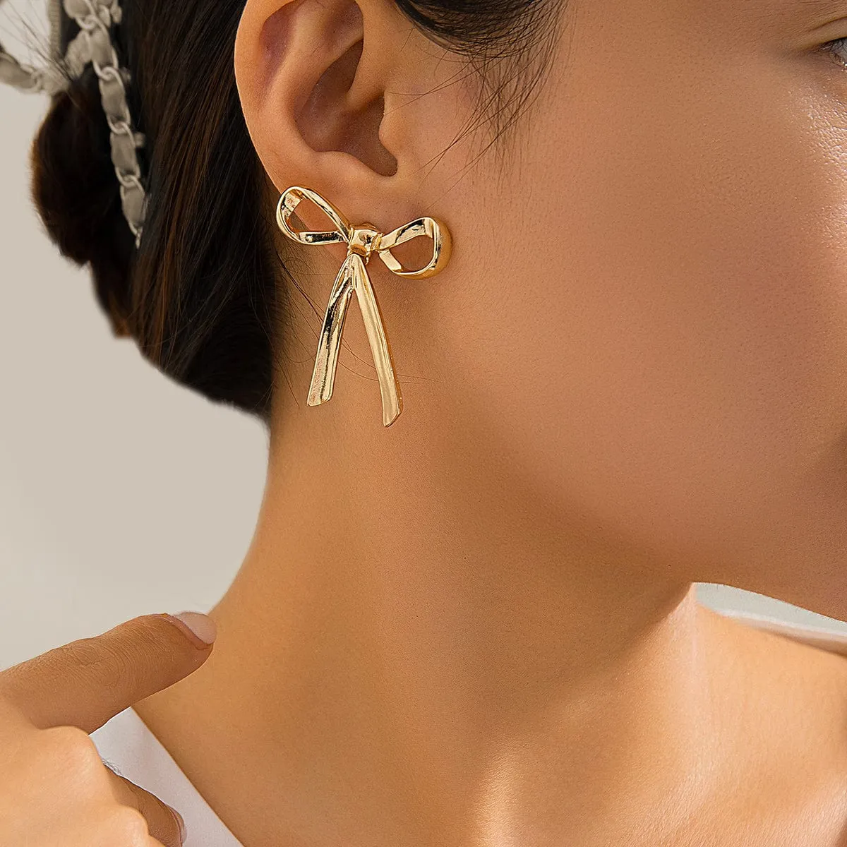 Trendy Gold Silver Plated Bowknot Earrings