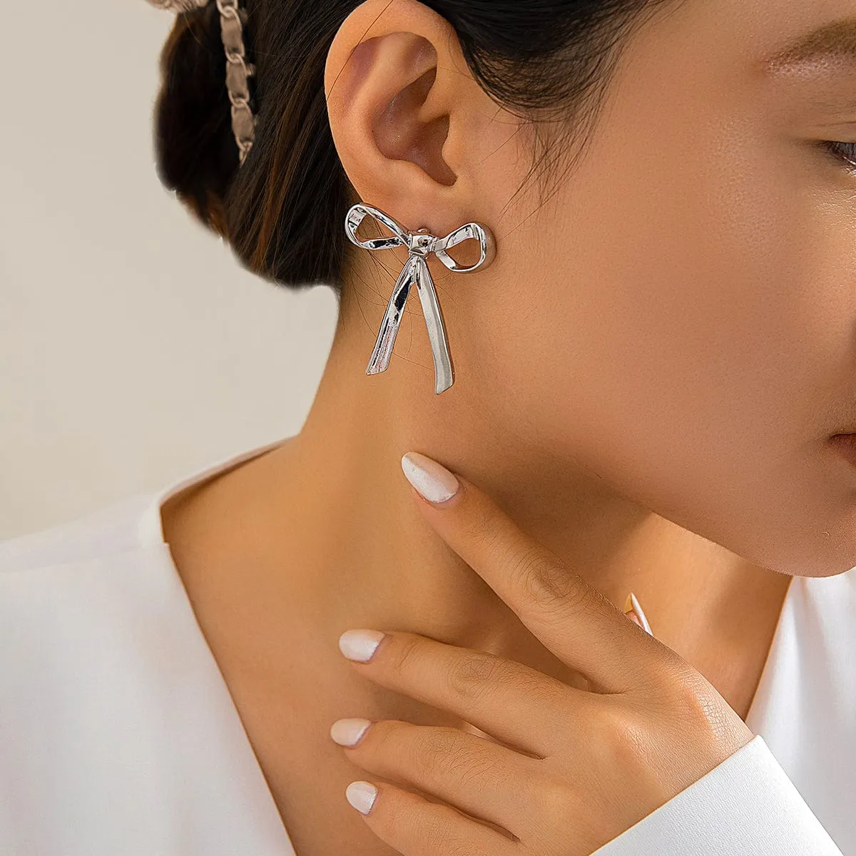 Trendy Gold Silver Plated Bowknot Earrings