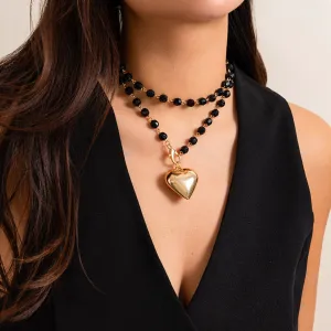 Trendy Heart Pendant Crystal Ball Chain Necklace