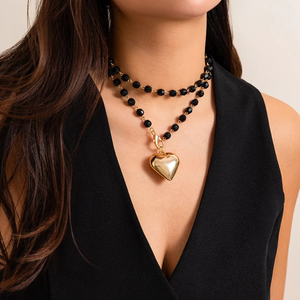 Trendy Heart Pendant Crystal Ball Chain Necklace