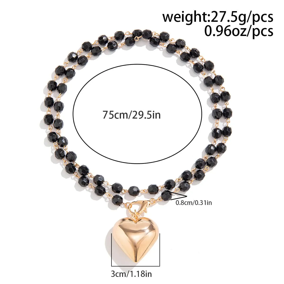 Trendy Heart Pendant Crystal Ball Chain Necklace