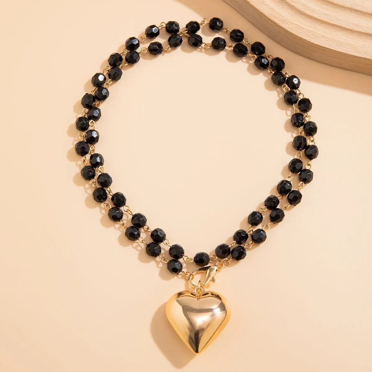 Trendy Heart Pendant Crystal Ball Chain Necklace