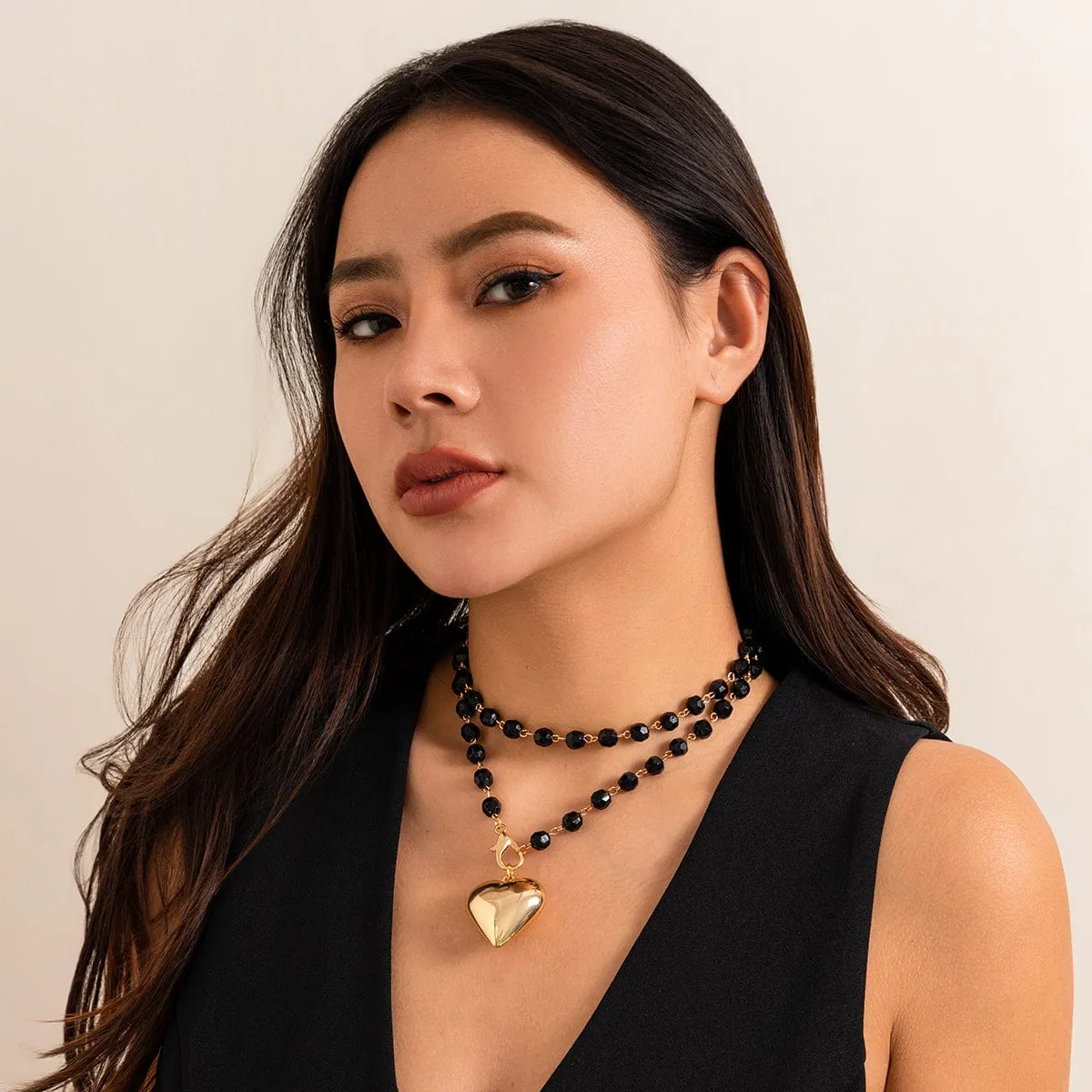 Trendy Heart Pendant Crystal Ball Chain Necklace