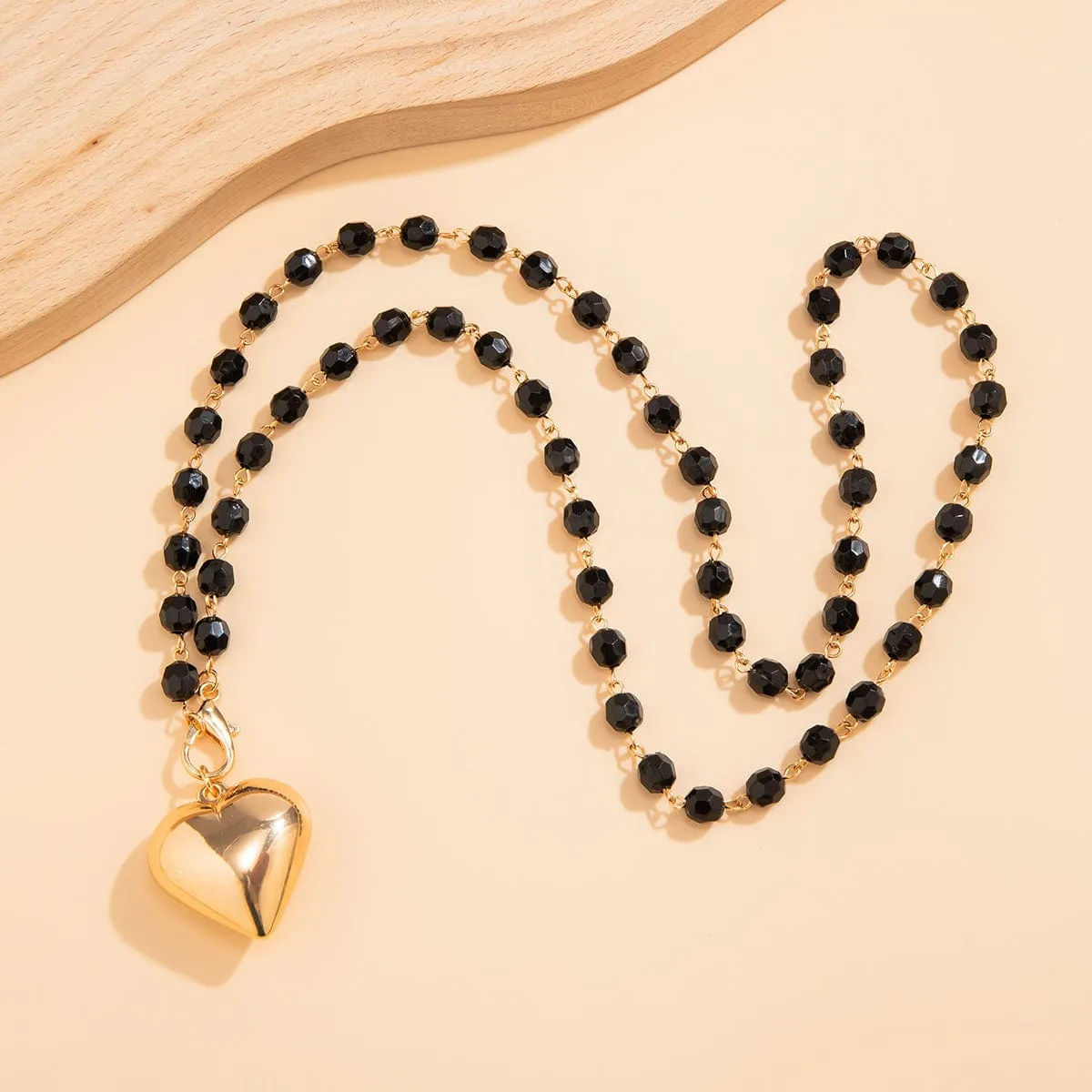 Trendy Heart Pendant Crystal Ball Chain Necklace