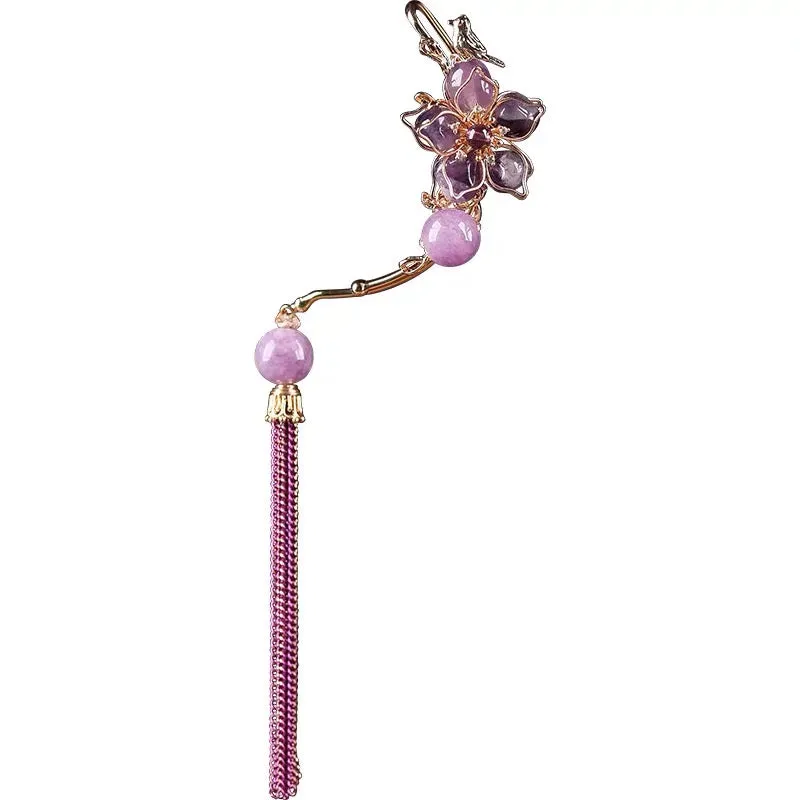 Trendy One Ear Amethyst Flower Earring