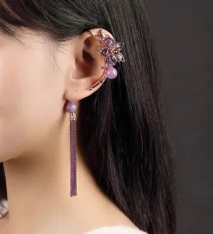 Trendy One Ear Amethyst Flower Earring