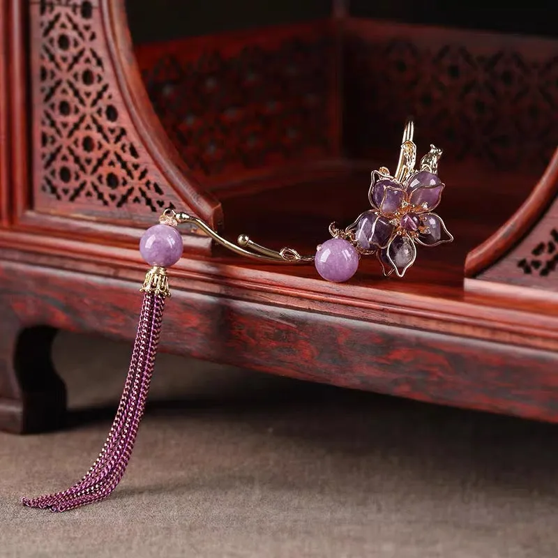 Trendy One Ear Amethyst Flower Earring