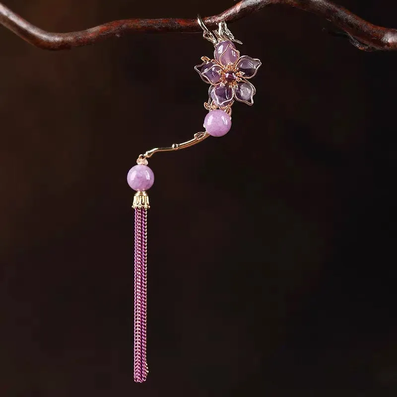 Trendy One Ear Amethyst Flower Earring