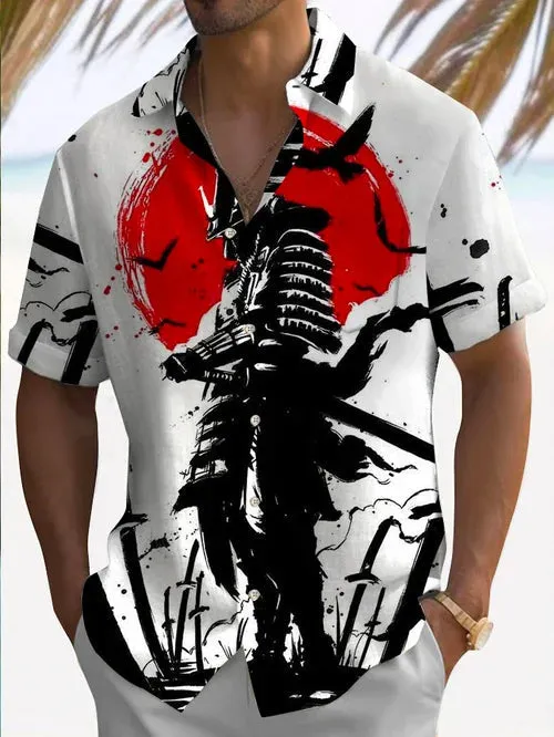 Trendy Samurai Print Short Sleeve Shirt