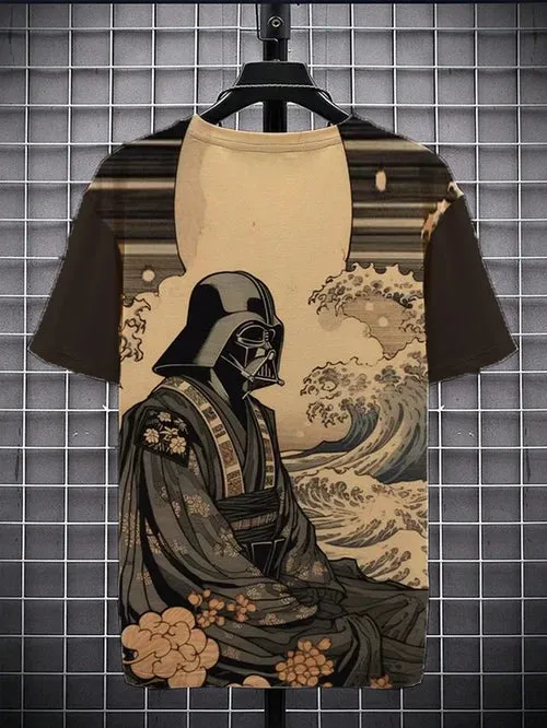 Trendy Samurai Print Short Sleeve Shirt