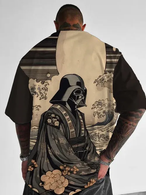 Trendy Samurai Print Short Sleeve Shirt