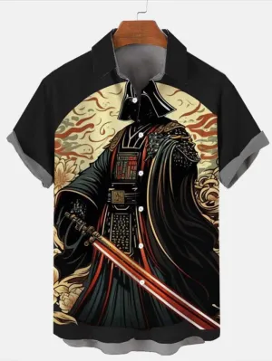 Trendy Samurai Print Short Sleeve Shirt