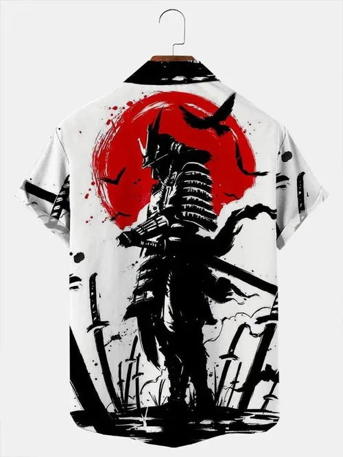 Trendy Samurai Print Short Sleeve Shirt