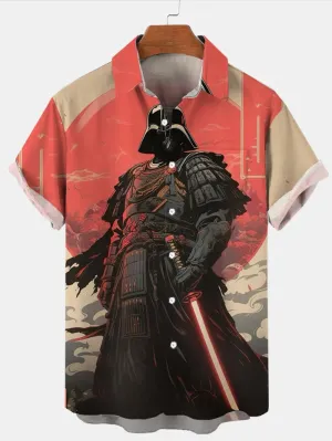 Trendy Samurai Print Short Sleeve Shirt