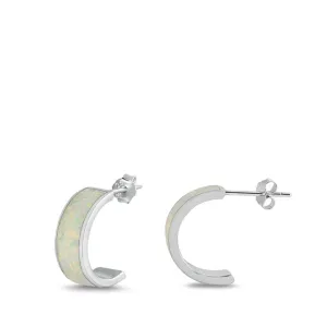 Trendy Sterling Silver White Opal Half Hoop High Polished Earrings 925 New