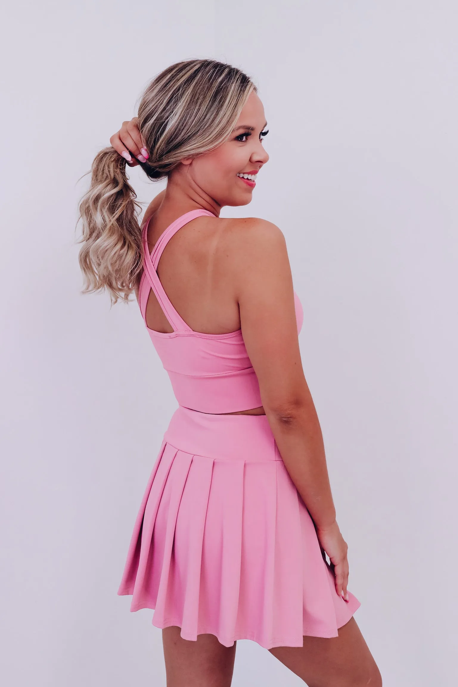 Trendy Tennis Skirt & Crop Top Set - Maauve