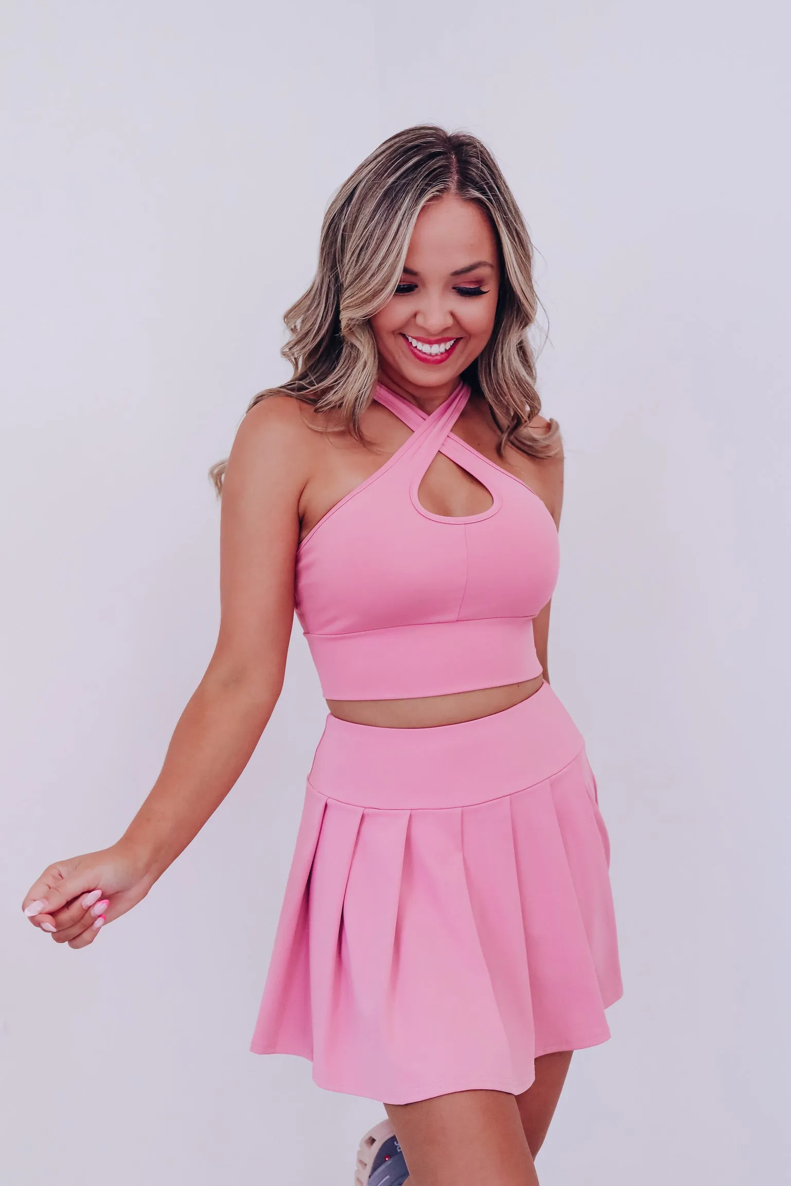 Trendy Tennis Skirt & Crop Top Set - Maauve